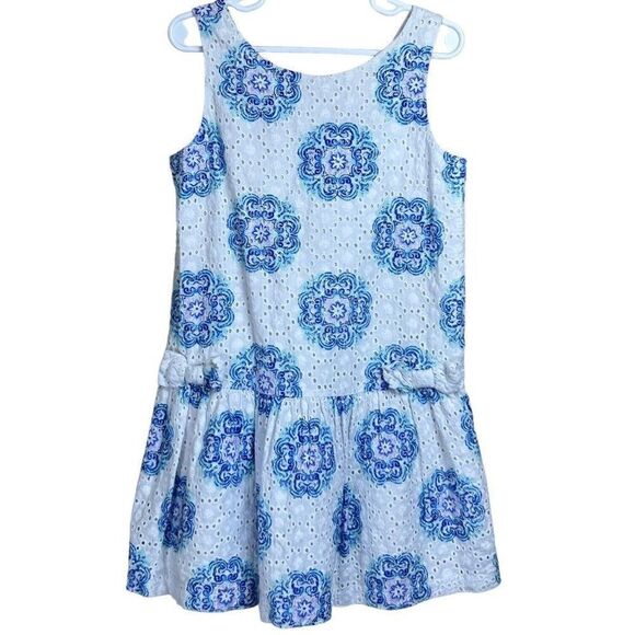 Janie and Jack Indigo Tile Eyelet Dress, Size 6 - Picture 1 of 5
